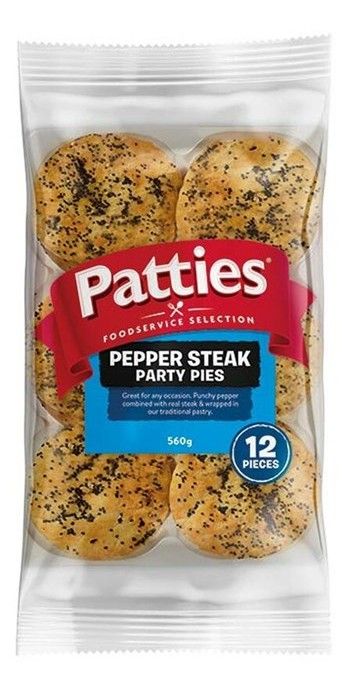 Patties Pepper Steak Party Pies 12pk 560gm box