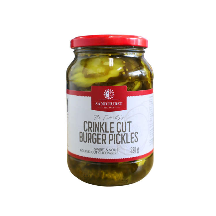 Sandhurst Crinkle Cut Burger Pickles 520g Sandhurst Crinkle Cut Burger Pickles 520g