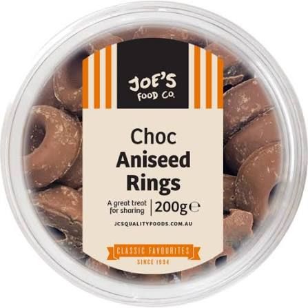 Joe's Choc Aniseed Rings 200g