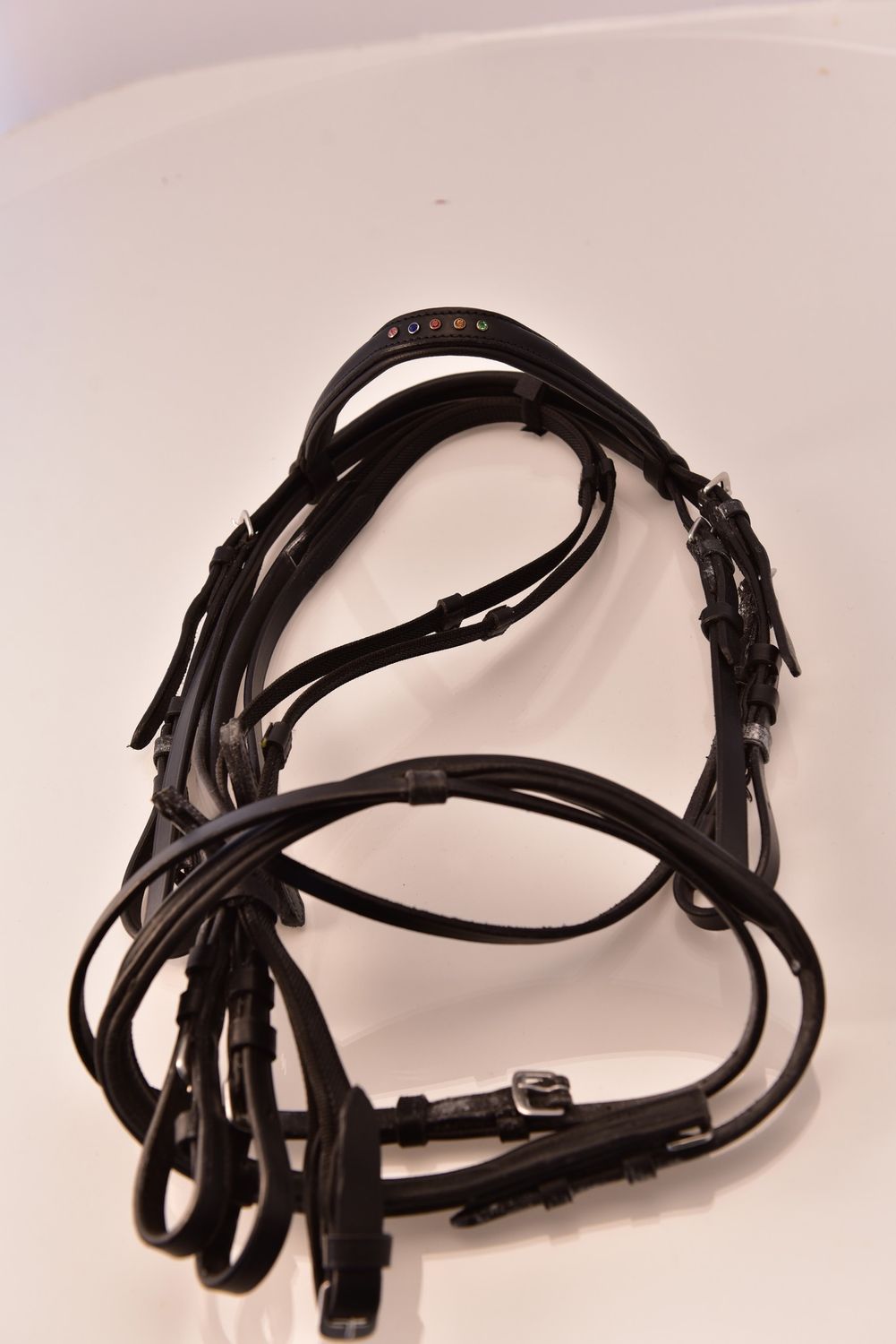 Letty&#39;s Design Bridle with decorative stones, Maat: pony, blanke siersteentjes, rvs gespen