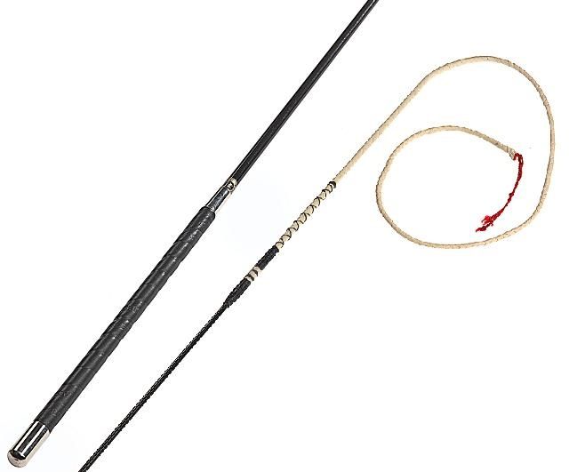 Driving whip light hollow fibreglass, leather grip and leather braided lash, 160 cm