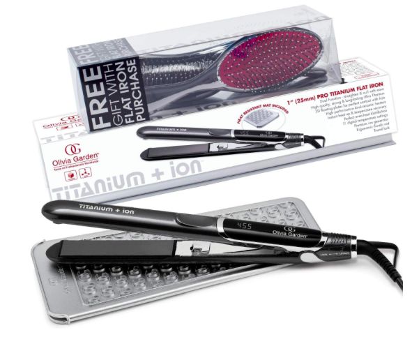 Olivia Garden Titanium + Ion Flat Iron + brush