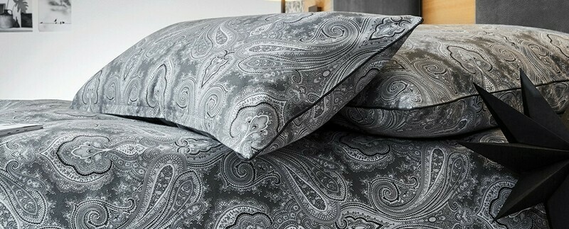 Bettwäsche Set Satin PAISLEY Grau 200x200-80x80