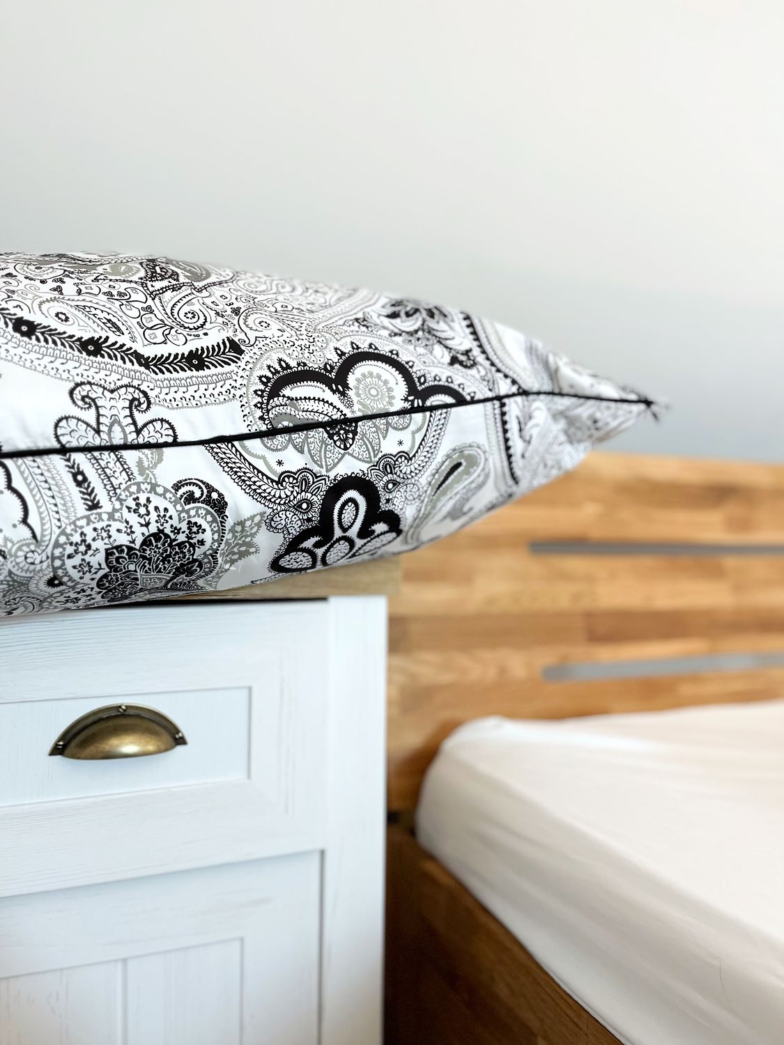 Bettwäsche Set Satin PAISLEY Grau 155x220-80x80