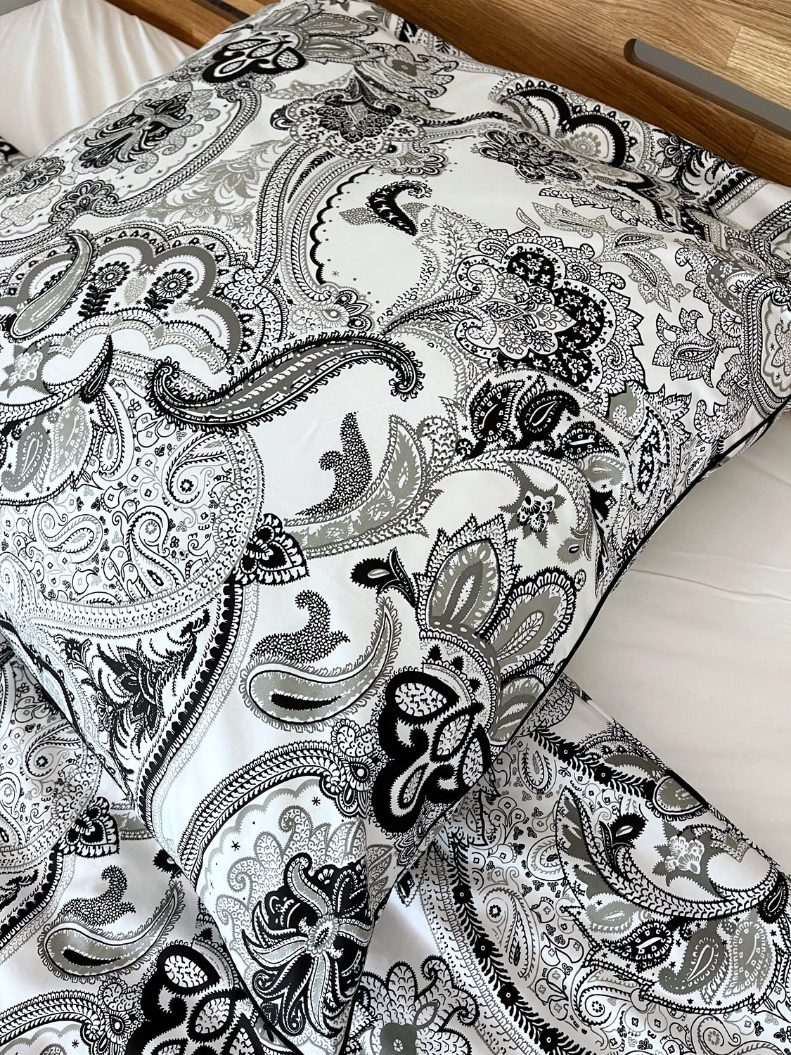 Bettwäsche Set Satin PAISLEY Grau 155x220-80x80