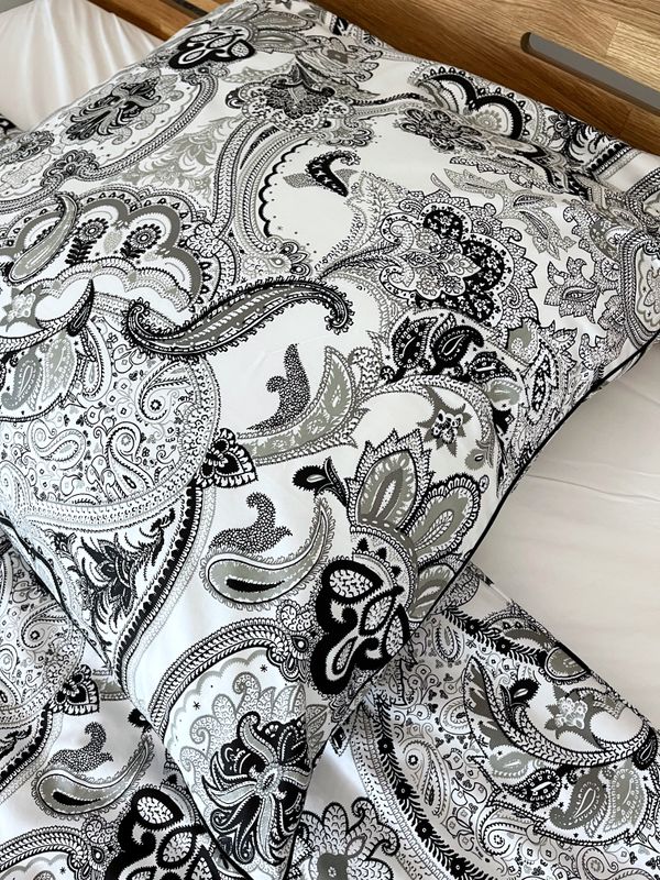 Bettwäsche Set Satin PAISLEY Grau 155x220-80x80