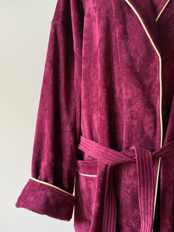 Bademantel Velours Berdeaux/Beige aus 100 % Baumwolle