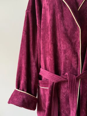 Bademantel Velours Berdeaux/Beige aus 100 % Baumwolle