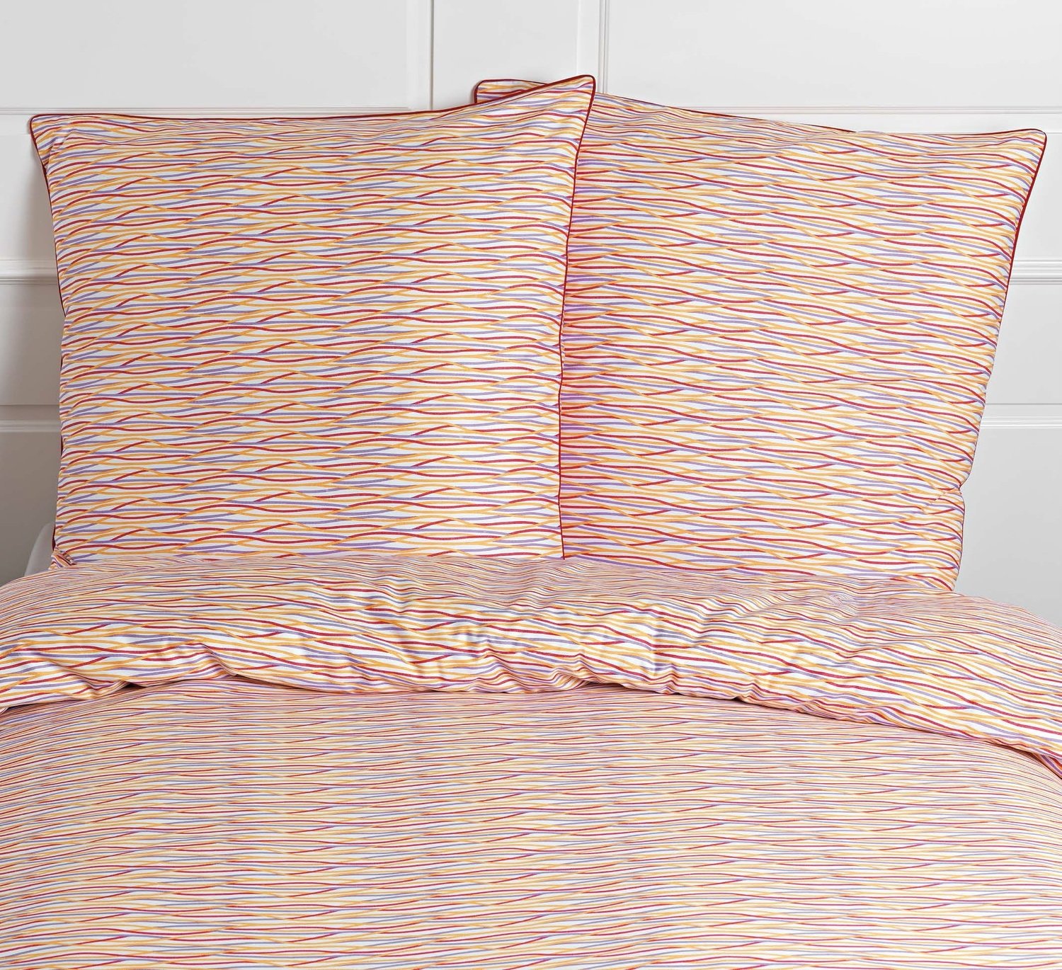 Bettwäsche Set Satin PRINTED WAVES  Red 155x220+ 80x80