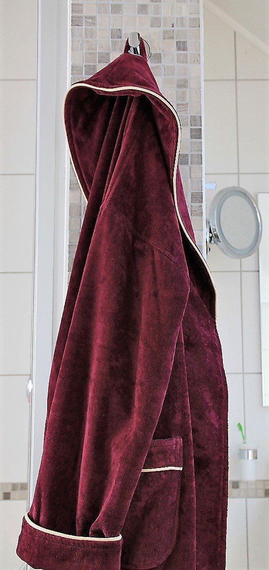 Bademantel Velours Berdeaux/Beige aus 100 % Baumwolle