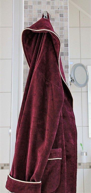 Bademantel Velours Berdeaux/Beige aus 100 % Baumwolle