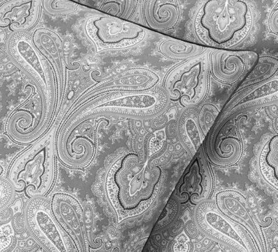 Bettwäsche Set Satin PAISLEY Grau 200x200-80x80