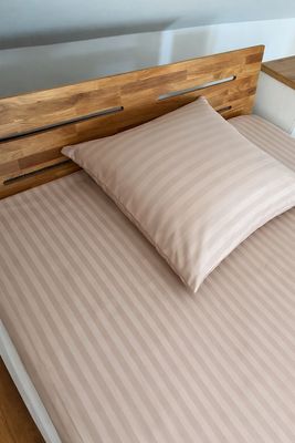Bettwäsche Set Satin STRIPE Hellbraun gestreift (100% Baumwolle) 155X220+80X80