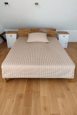 Bettwäsche Set Satin STRIPE Hellbraun gestreift (100% Baumwolle) 155X220+80X80