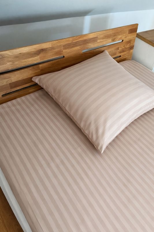 Bettwäsche Set Satin STRIPE Hellbraun  gestreift 100% Baumwolle 200x200+2/80x80