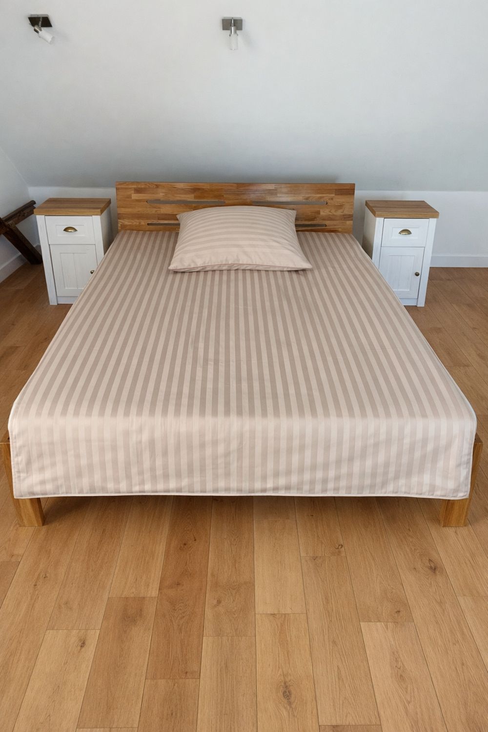 Bettwäsche Set Satin STRIPE Hellbraun  gestreift 100% Baumwolle 200x200+2/80x80