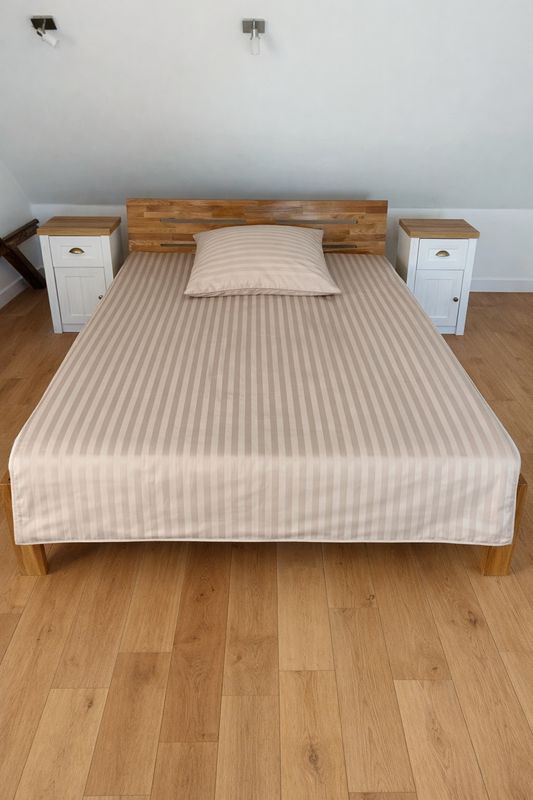 Bettwäsche Set Satin STRIPE Hellbraun  gestreift 100% Baumwolle 200x200+2/80x80