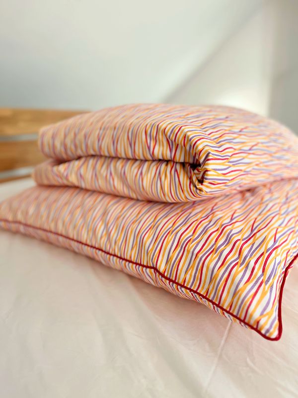 Bettwäsche Set Satin PRINTED WAVES  Red 135x200+ 80x80