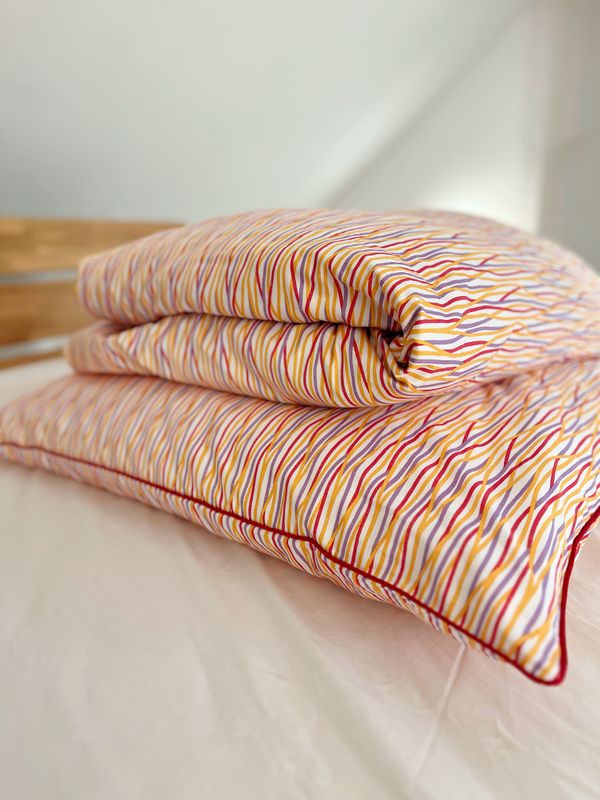 Bettwäsche Set Satin PRINTED WAVES  Red 155x220+ 80x80