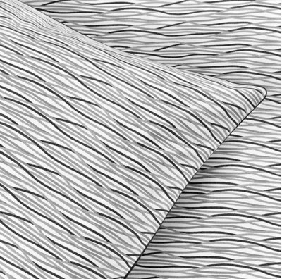Bettwäsche Set Satin PRINTED WAVES Grau  200 x 200 - 2/80 x 80