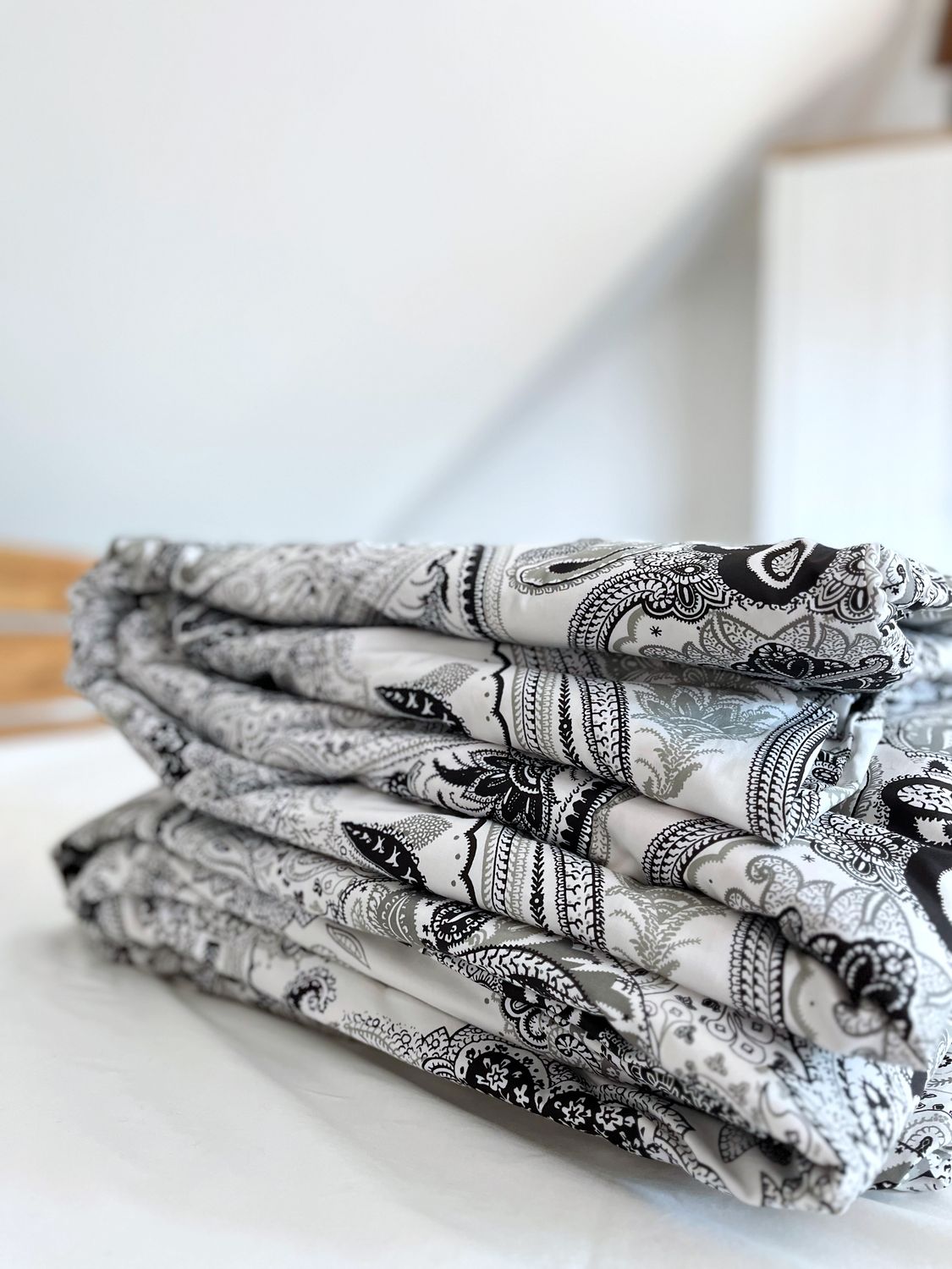 Bettwäsche Set Satin PAISLEY Grau 155x220-80x80