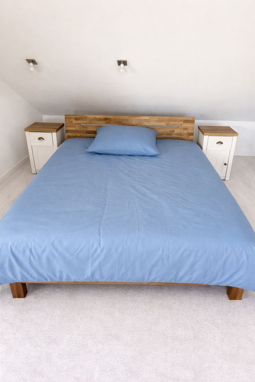 Bettwäsche Set Satin PLAIN Blau 100% Baumwolle 135x200+80x80