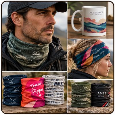 Personalised snoods and mugs with custom names, messages and designs