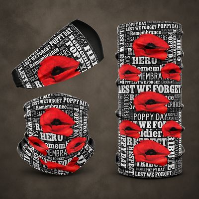 Remembrance snoods featuring poppy and military inspired designs