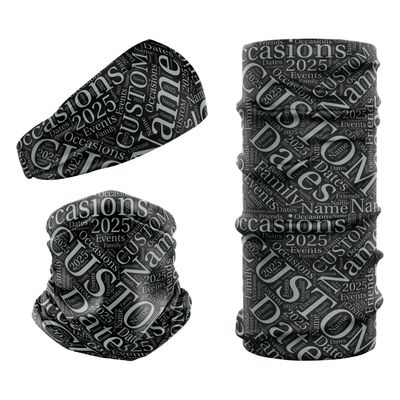 Personalised Name Text Cloud Neck Warmer Headwear. Design Raven Black Snood