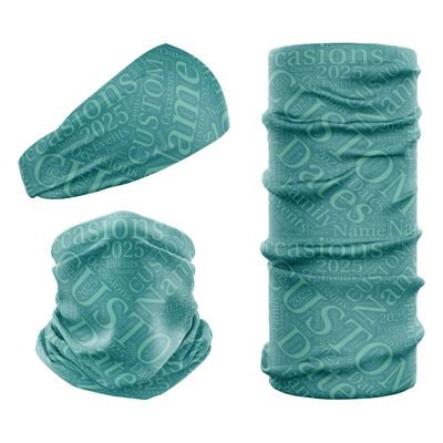 Personalised Name Text Cloud Neck Warmer Headwear. Design Bermuda Green Snood