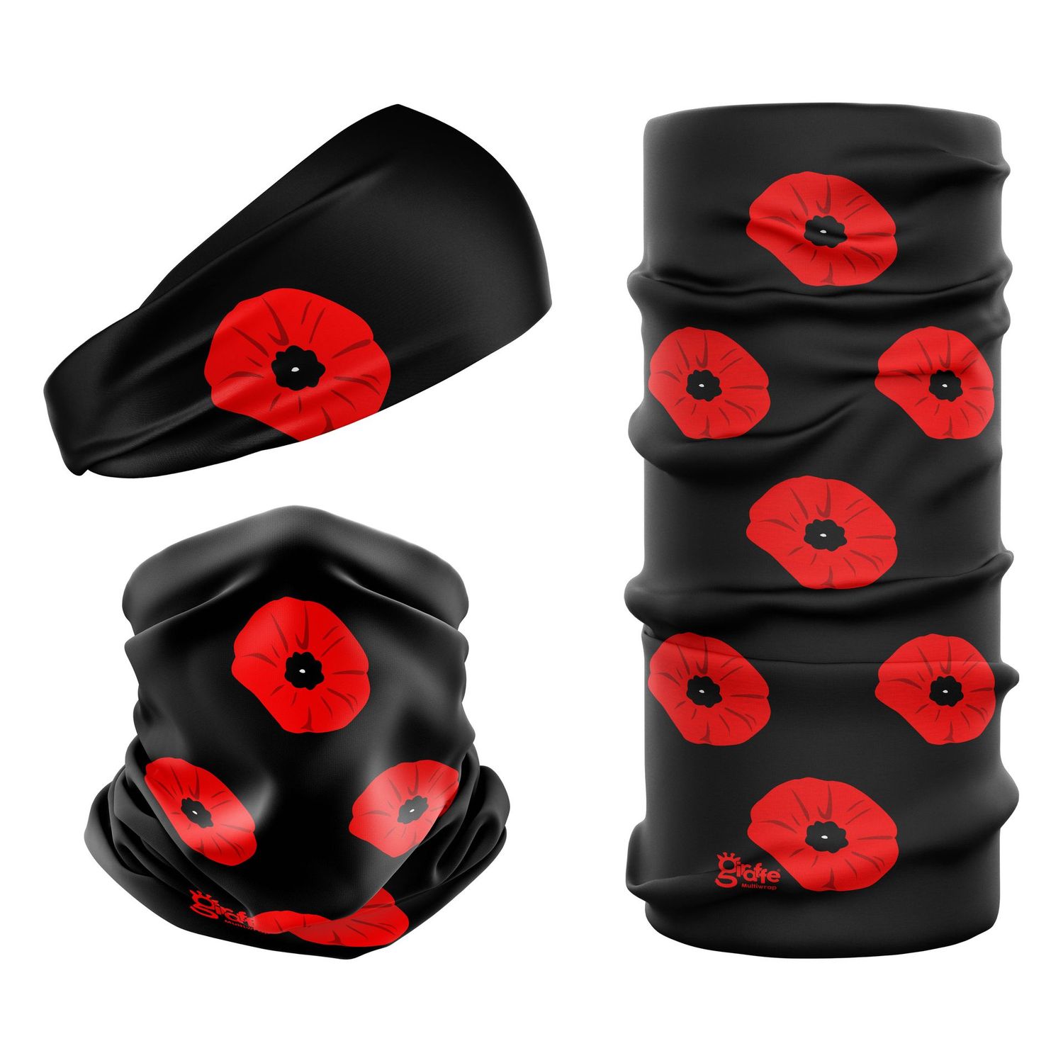 Remembrance Day Poppy On Black G-743 Snood Remembrance Day Poppy On Black G-743 Snood