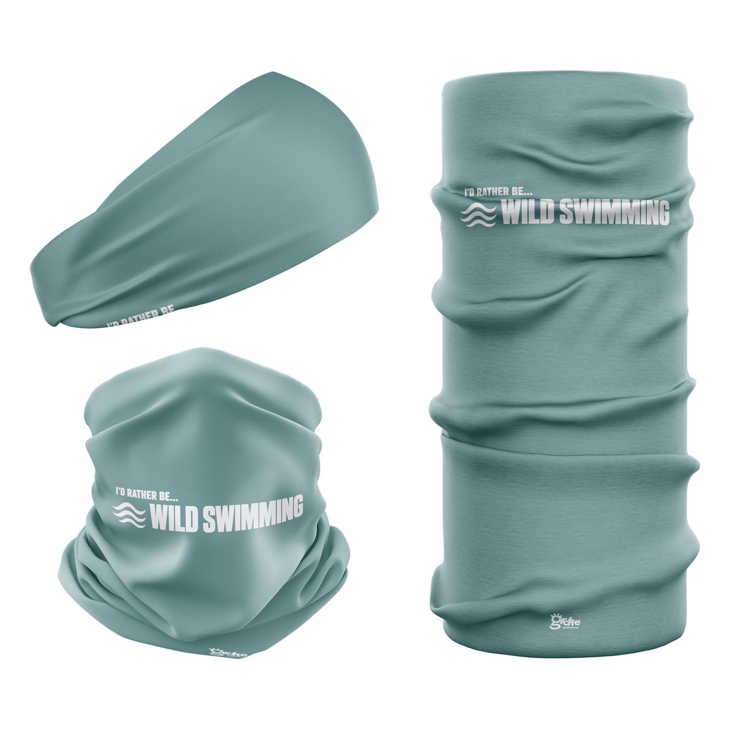 I'd Rather be wild swimming  sea glass colour snood headwear