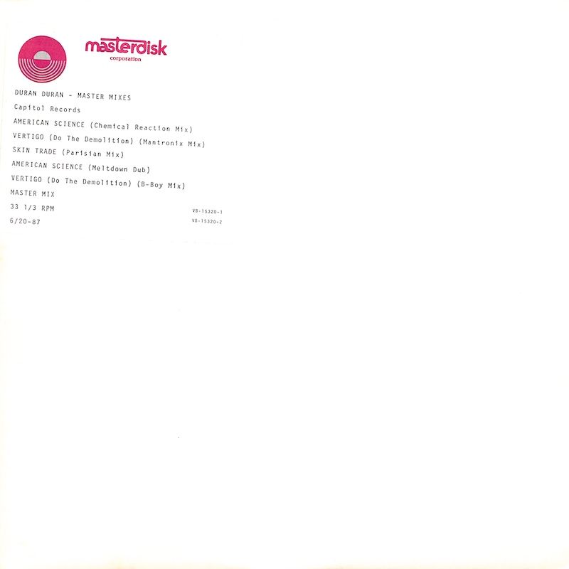 Album cover for Duran Duran – Master Mixes (2X 12&quot; Single sided), available at Left Round Records