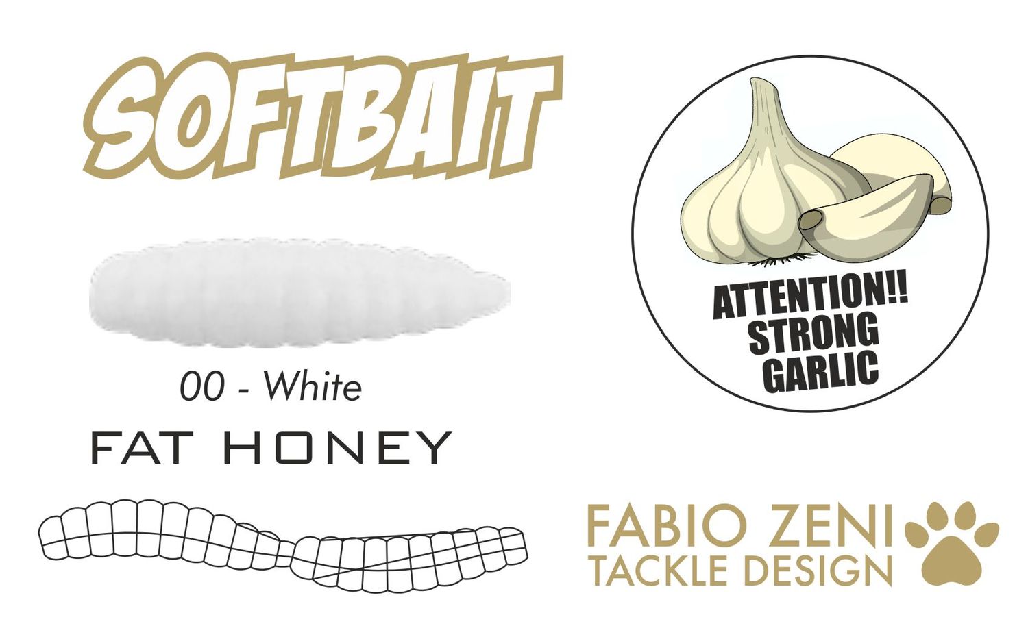 SOFTBAIT Serie, FAT HONEY Garlic 1"X2 By FABIO ZENI, Colore: 00 WHITE
