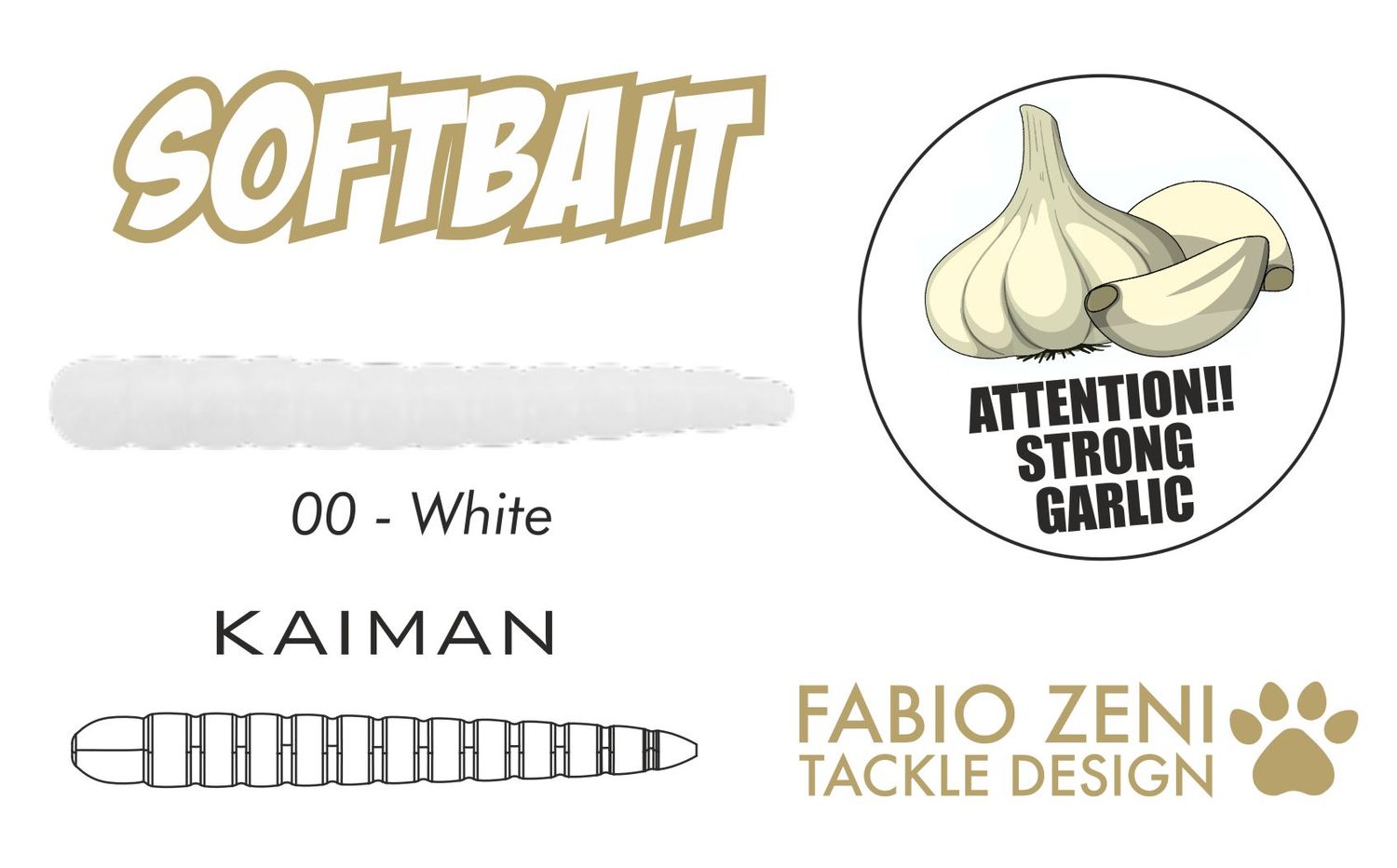SOFTBAIT Serie, KAIMAN Garlic 2" By FABIO ZENI, Colore: 00 WHITE