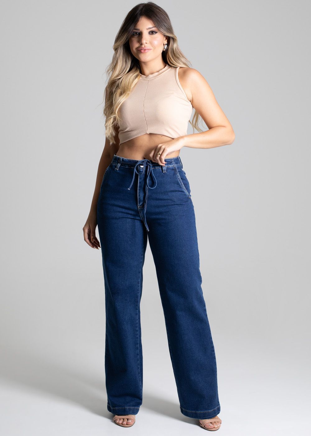 Sawary High-Waisted Wide Leg Women&#39;s Jeans in Cobalt Blue