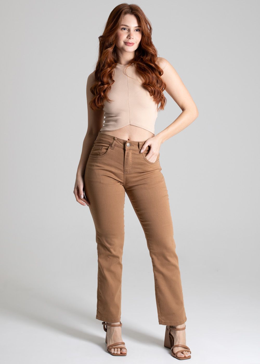 Sawary Straight Leg Twill Women&#39;s Pants - Brown