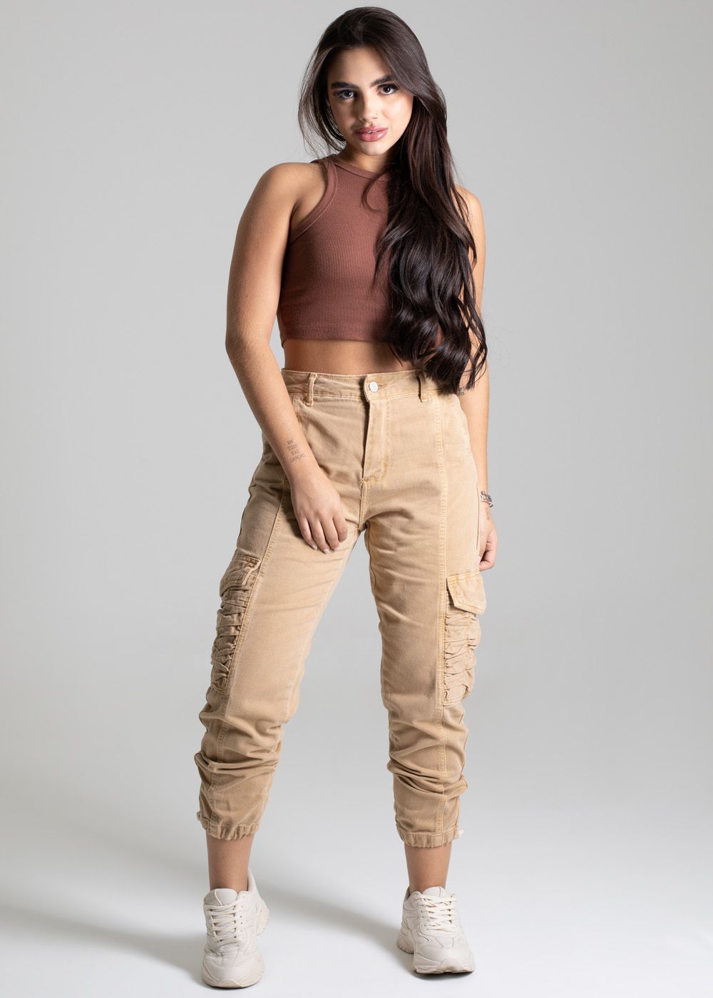 Women&#39;s High-Waisted Jogger Pants in Khaki - Sawary Twill Collection