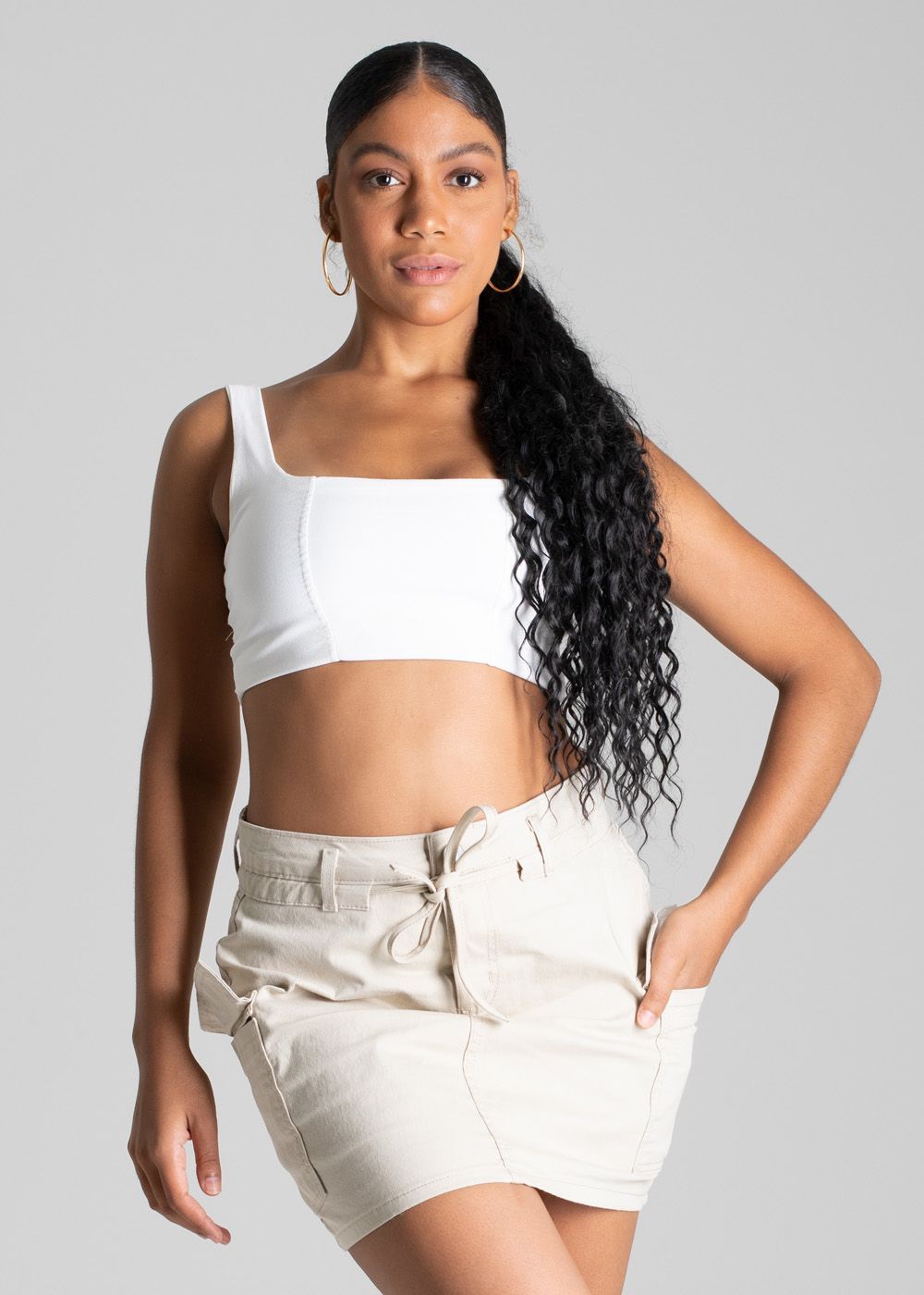 Sawary Mini Skirt in Twill - Beige
