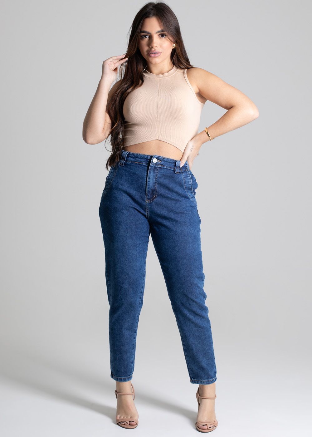 Sawary High-Waisted Mom Jeans in Cobalt Blue