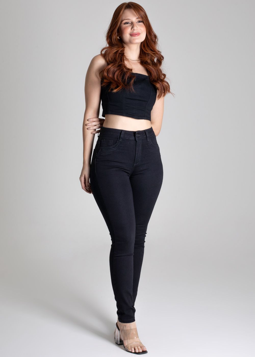 High Waist Butt-Lifting Black Twill Pants - Comfortable and Stylish