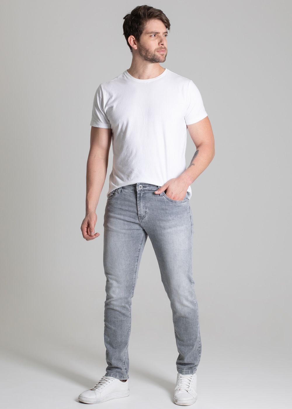 Sawary Slim Jeans - Skinny Style, Mid-Rise, Grey