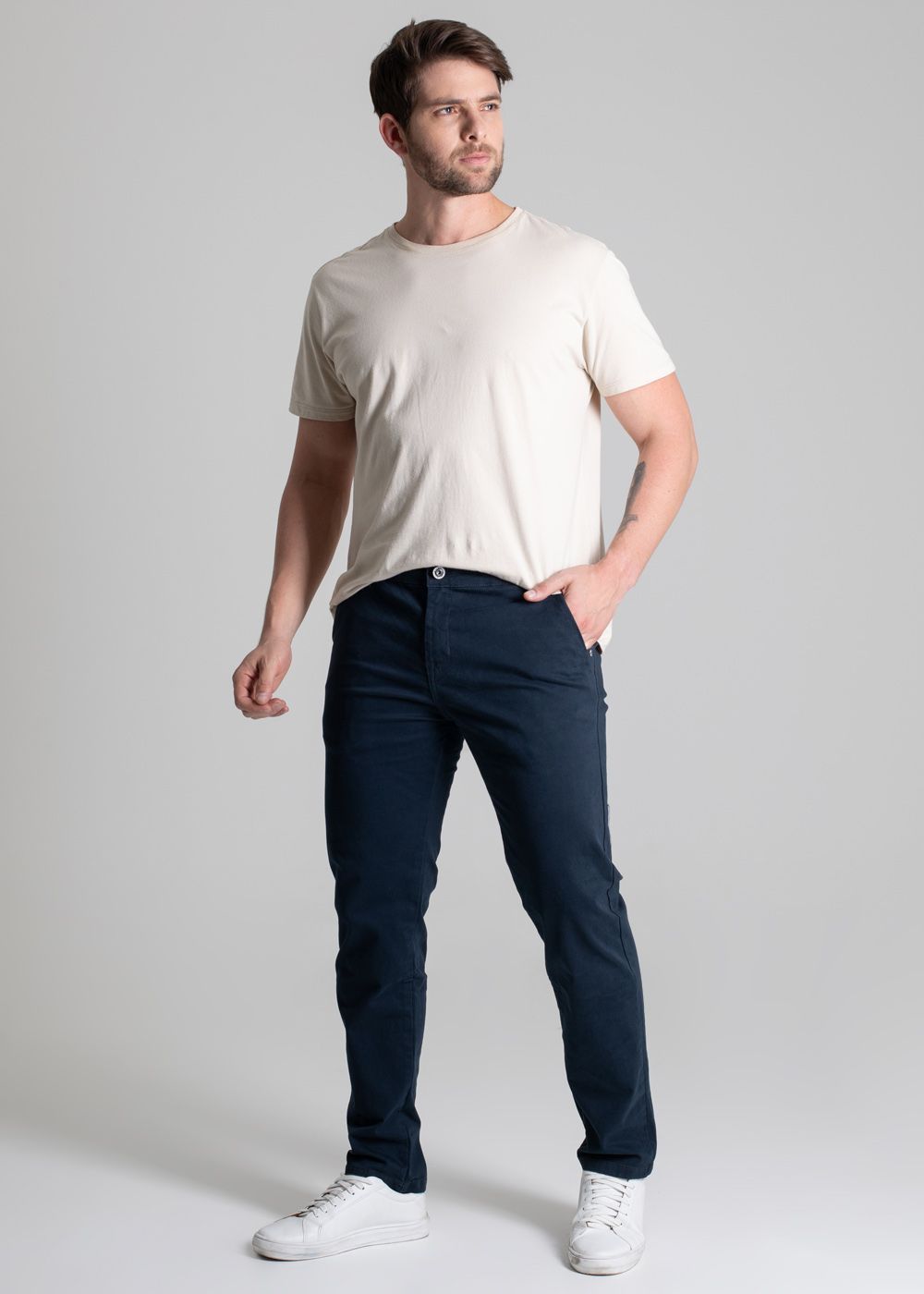 Sawary Twill Skinny Pants - Mid-Rise, Navy Blue