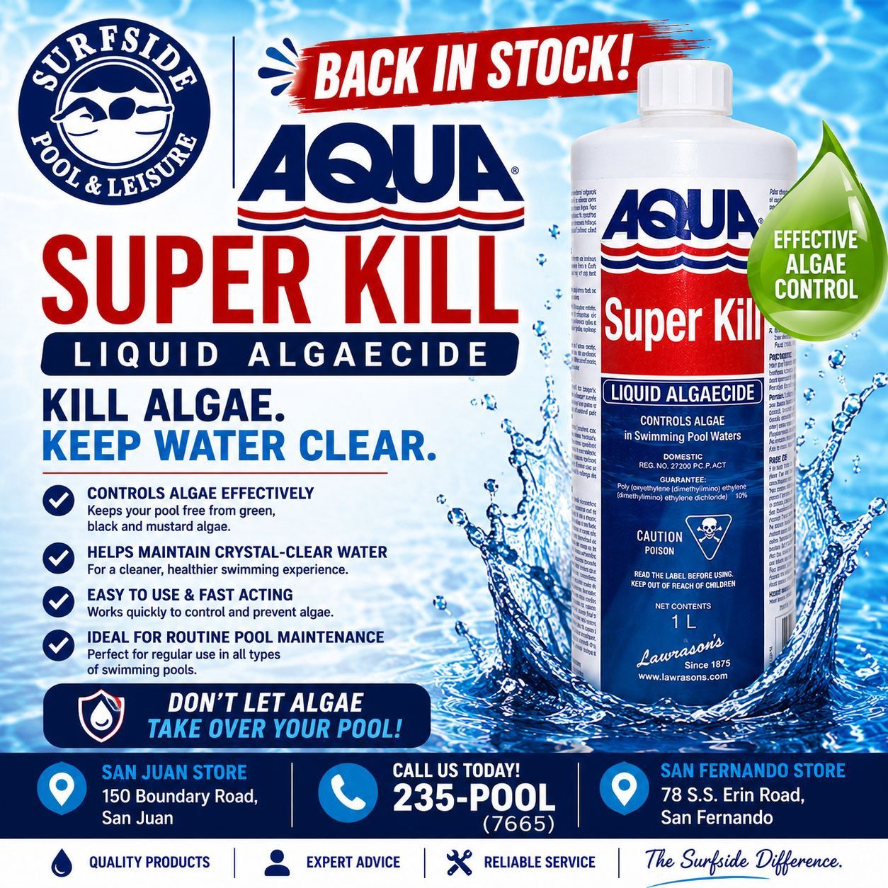 AQUA LIQUID ALGAECIDE - SUPER KILL - POLY 60% - 1 L