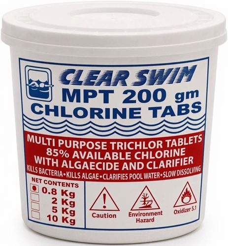 CLEAR SWIM STABILIZED MULTIPURPOSE CHLORINE TABLETS, Size: 800G (approx. 4tabs)