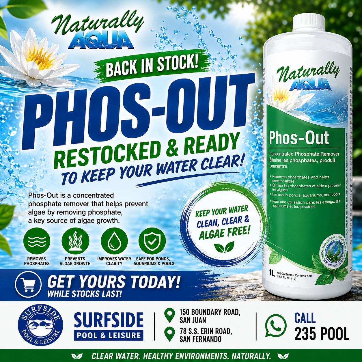 NATURALLY AQUA PHOS-OUT PHOSPHATE REMOVER - 1L