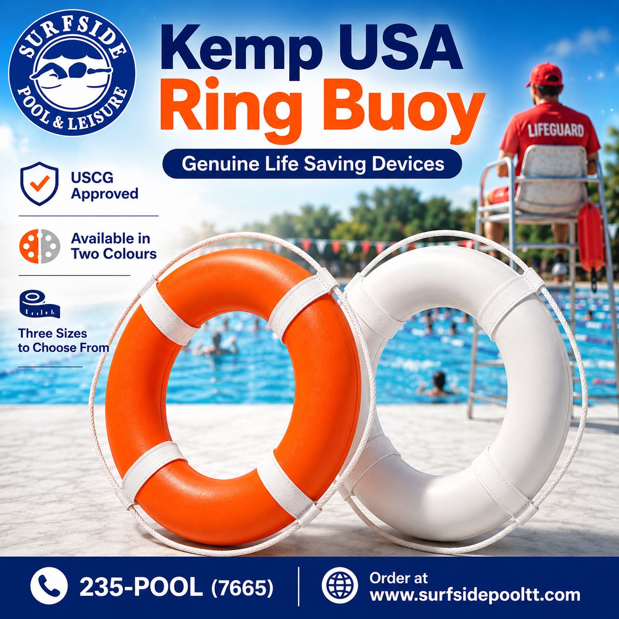KEMP USA RIING BUOY - USCG APPROVED - ORANGE 30''