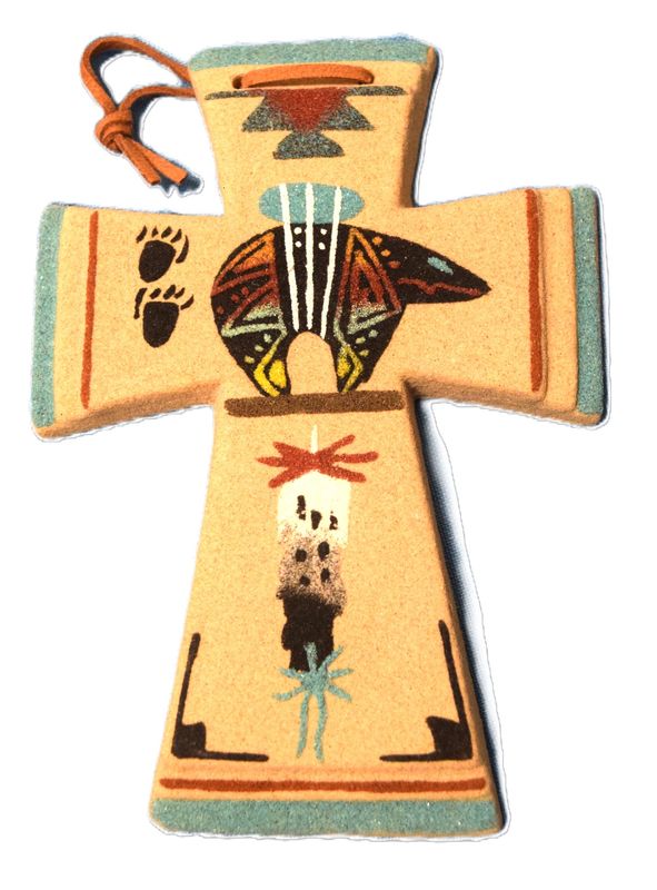 Signed Native American Sand Painted Cross