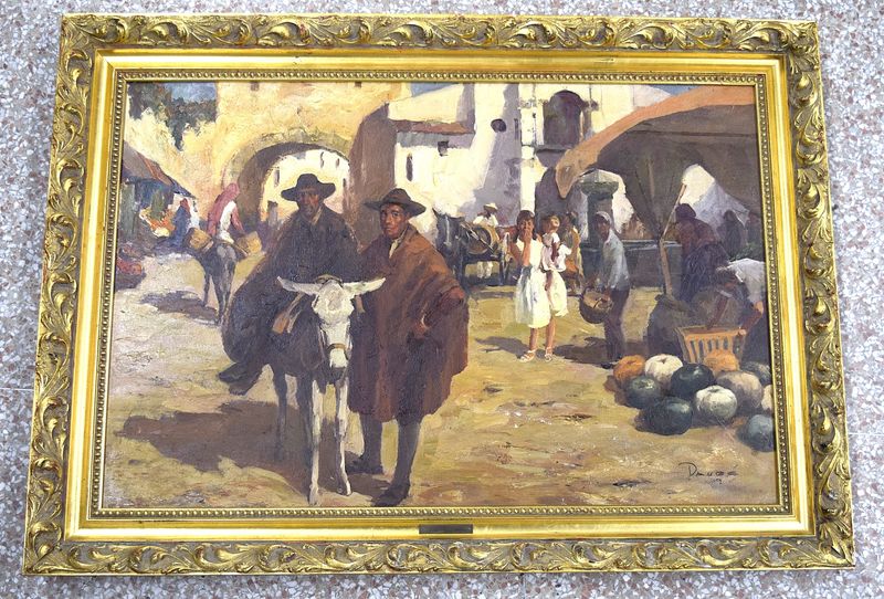 Framed, Signed, Charles Daube (1908-?) Oil on Canvas Village Scene, 1969