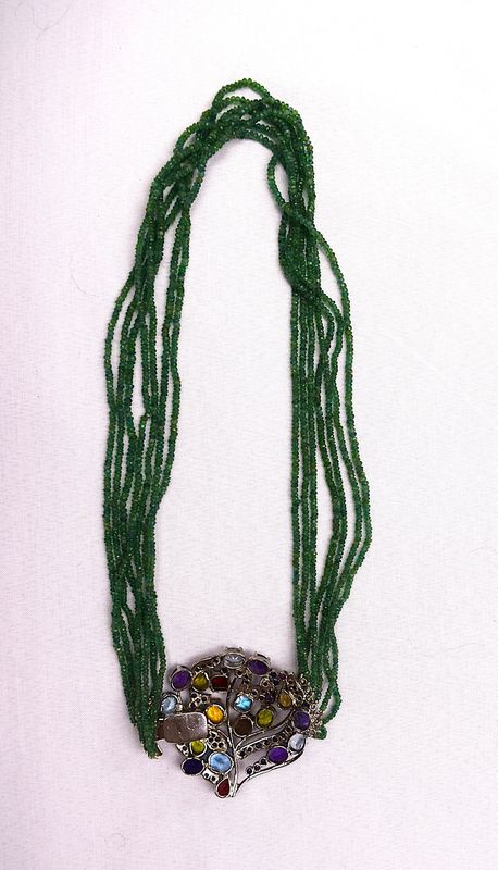 Heidi Daus Glass Bead and Rhinestone Silver-plate Statement Necklace Green Beads 19 Inches